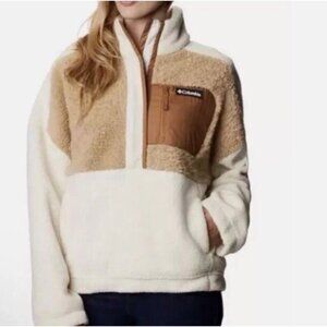 COLUMBIA Lodge Sherpa Relaxed Fit Beige Chalk Beach M Sweatshirt Pullover NWT